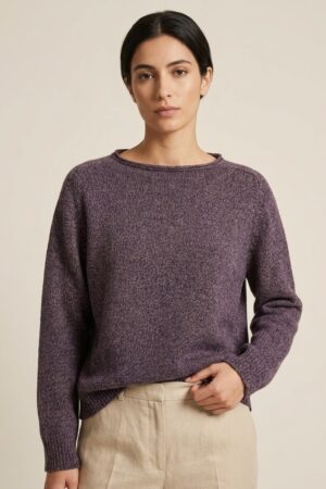 Maglia melange viola taglio a scatoletta