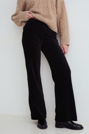 Pantalone nero in velluto a coste elasticizzato con tasche