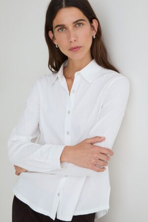 Camicia bianca jersey di cotone con bottoni e colletto