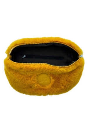 Marsupio o borsa banana in eco-pelliccia gialla con doppia tracolla