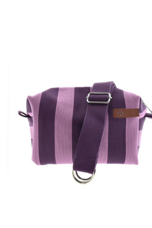 Borsa in tessuto con chiusura cerniera a righe viola con tracolla