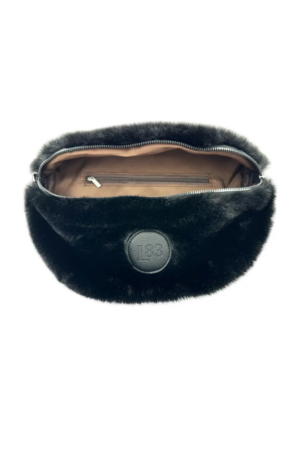 Marsupio o borsa banana in eco-pelliccia nero con doppia tracolla