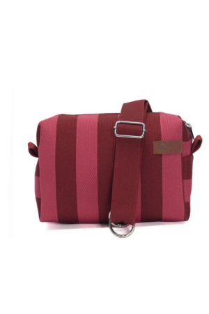 Borsa in tessuto con chiusura cerniera a righe bordò con tracolla