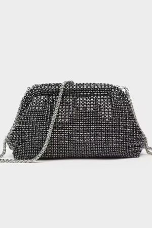 Clutch nera  con catena a tracolla -  chiusura click clack