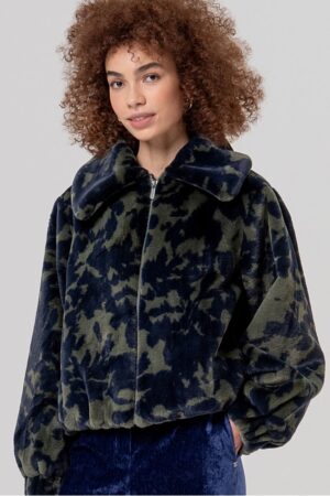 Pellicciotto taglio bomber verde e blu con tasche